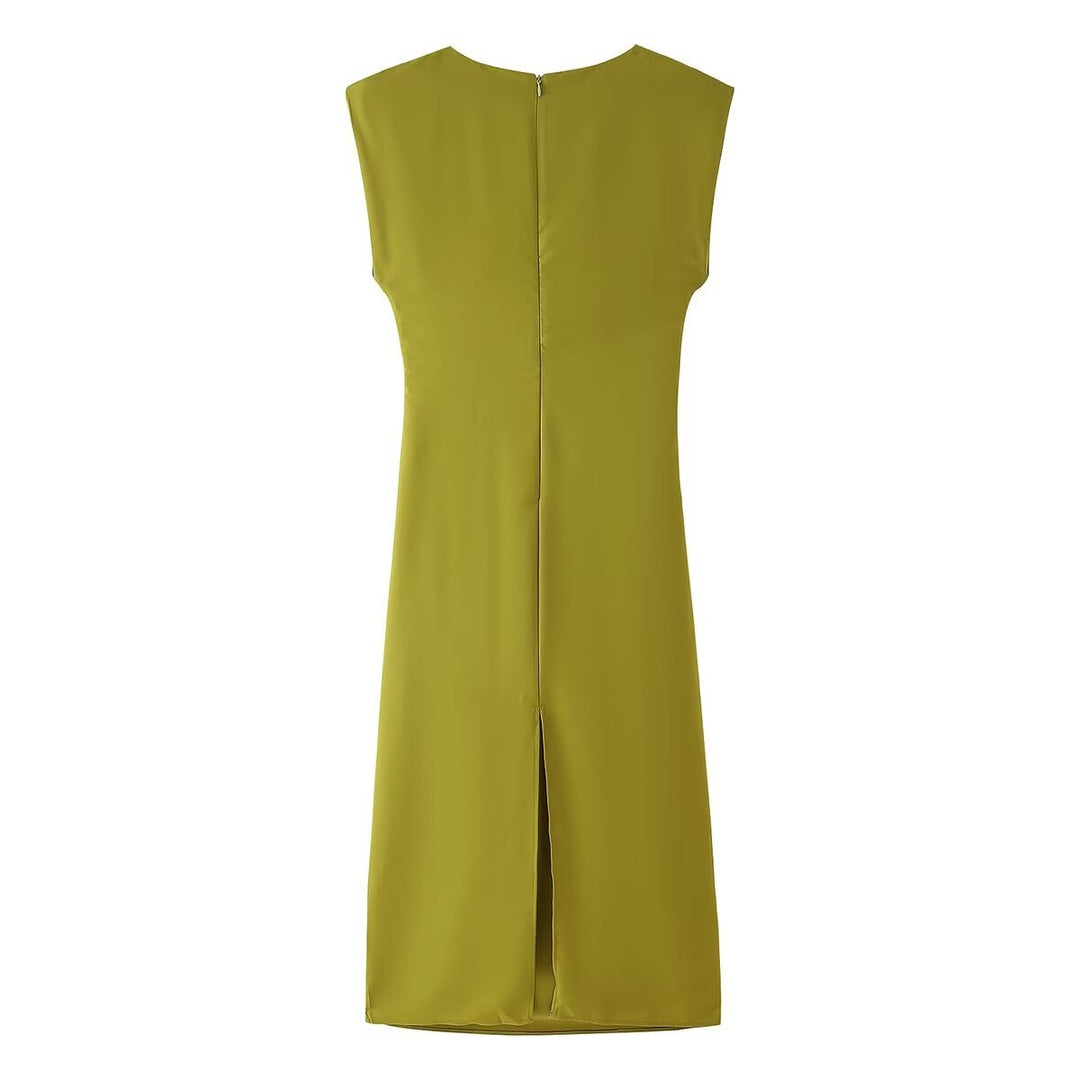 Damen elegantes Jersey-Kleid mit Detailrüsche und edlem Schmuckelement EB