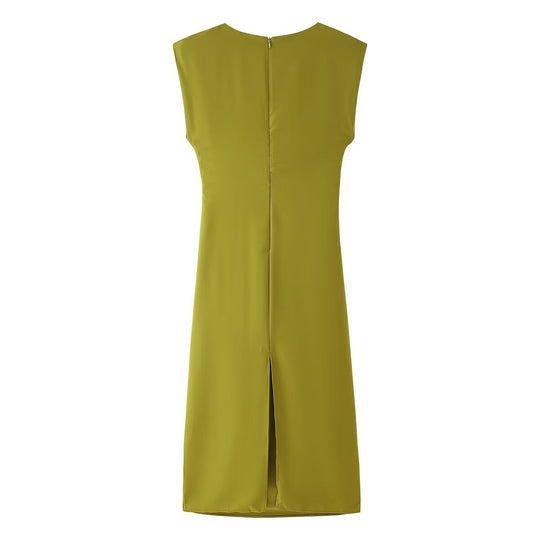 Damen elegantes Jersey-Kleid mit Detailrüsche und edlem Schmuckelement EB