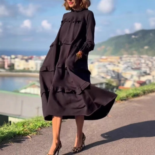 Damen Maxikleid mit raffinierten Falten und eleganten Puffärmeln Heidi-Mode