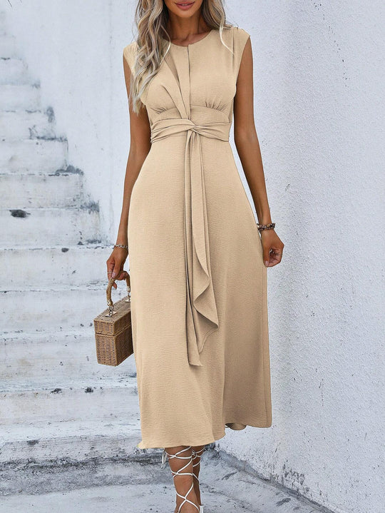Damen Midikleid mit schlichter Eleganz und Taillengürtel EB