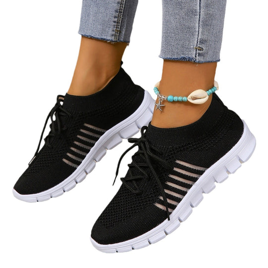 Damen nan gestrickte Sock-Sneaker mit elastischem Schaft, dekorativer Schnürung und flexibler Profilsohle EB