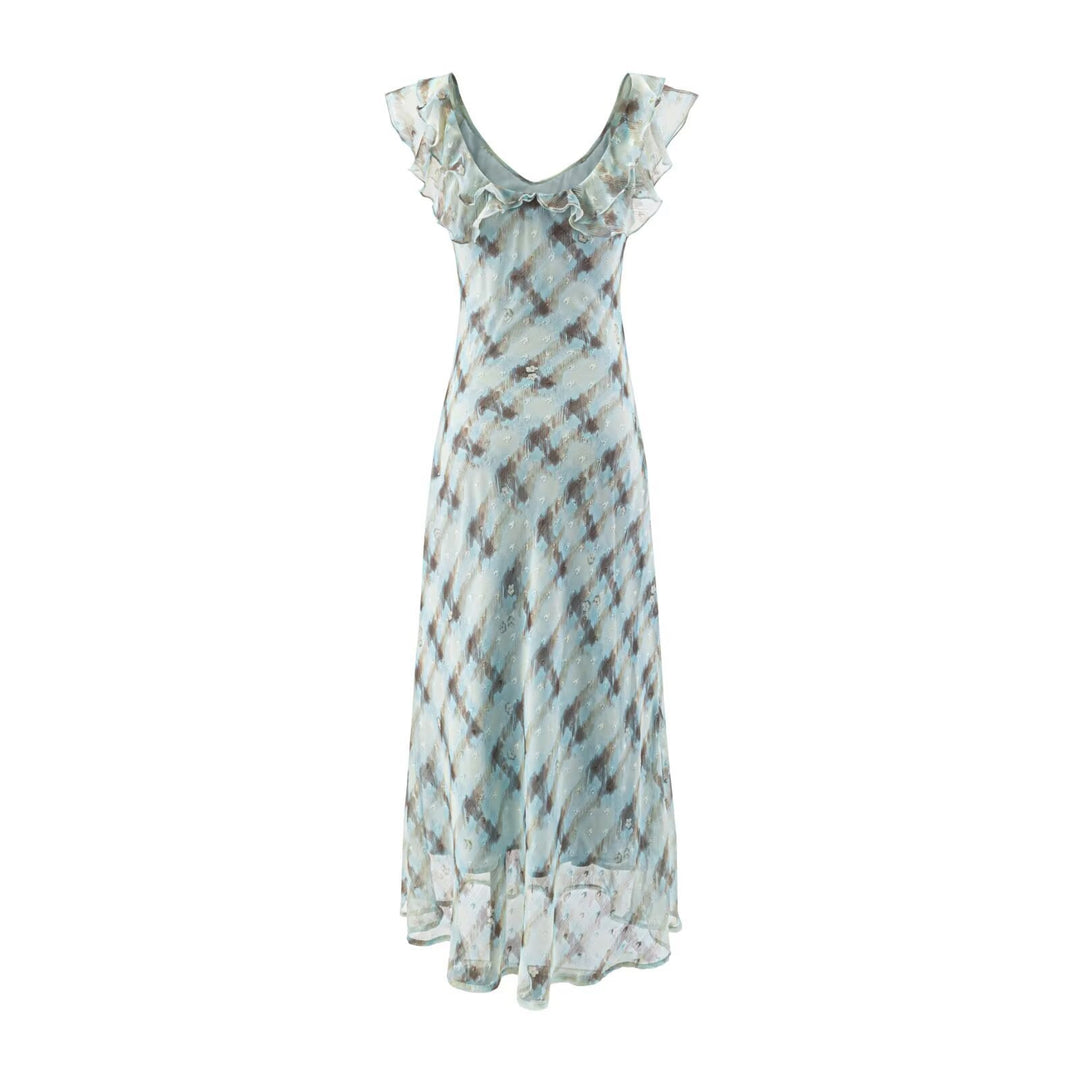 Damen Maxikleid mit feinen Rüschendetails und eleganten Bindebändern EB