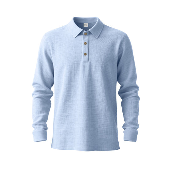 Herren nan Langarm-Poloshirt aus Baumwollgaze mit Hemdkragen, Dreiknopfleiste und entspannter Passform EB