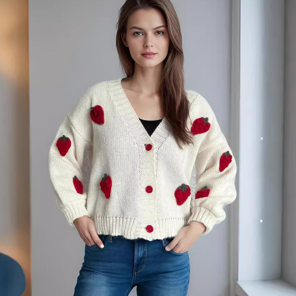 Damen Strickjacke mit verspielten Obstapplikationen EB
