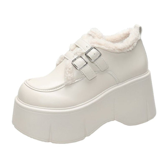 Damen High-Top Sneakers mit warmem Innenfutter und modischem Doppelschnallen-Design EB