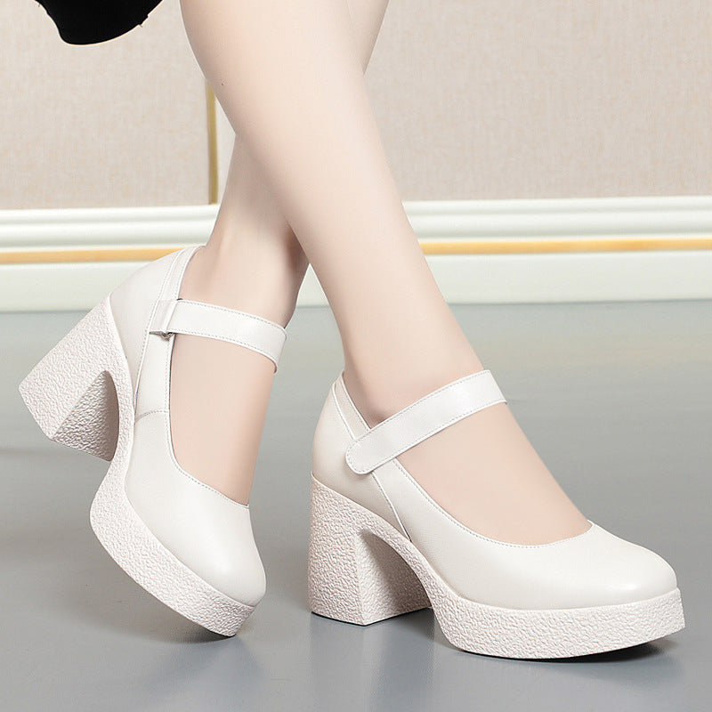Damen Plateau-Mary Jane Pumps mit verstellbarem Riemen und komfortablem Blockabsatz EB