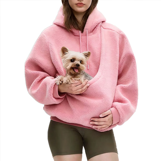 Damen nan Oversize Sherpa-Hoodie mit integriertem Haustiertaschen-Design EB