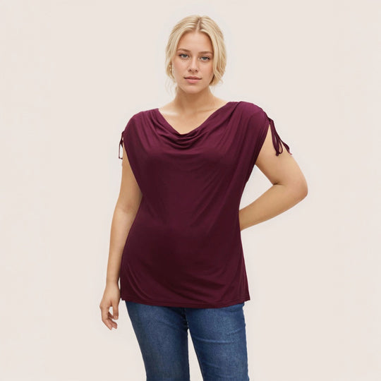 Damen elegantes Oberteil mit lässigem Drapierung und seitlichen Bindebändern EB