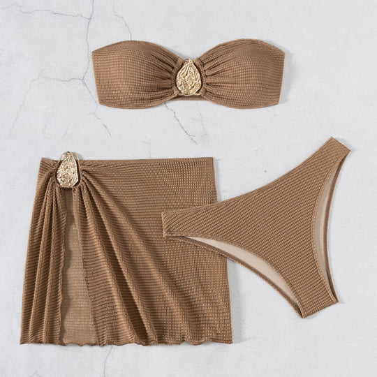 Damen Bandeau-Bikini-Set mit schickem Faltendetail EB