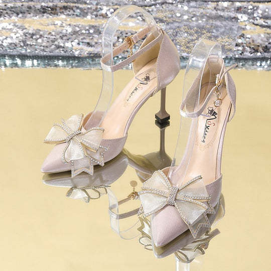Damen elegante High Heels mit dekorativem Schleifenakzent und aufwändigen Strassdetails EB