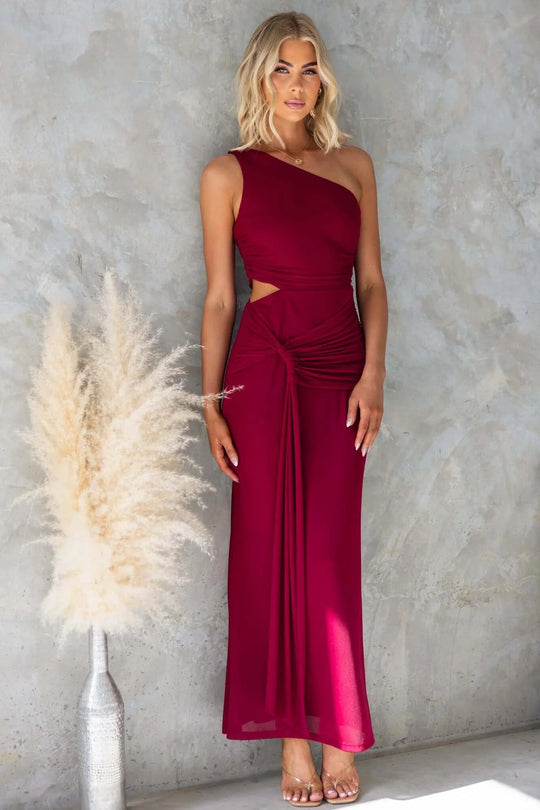 Damen Elegantes Abendkleid mit asymmetrischem Ausschnitt und Raffung EB
