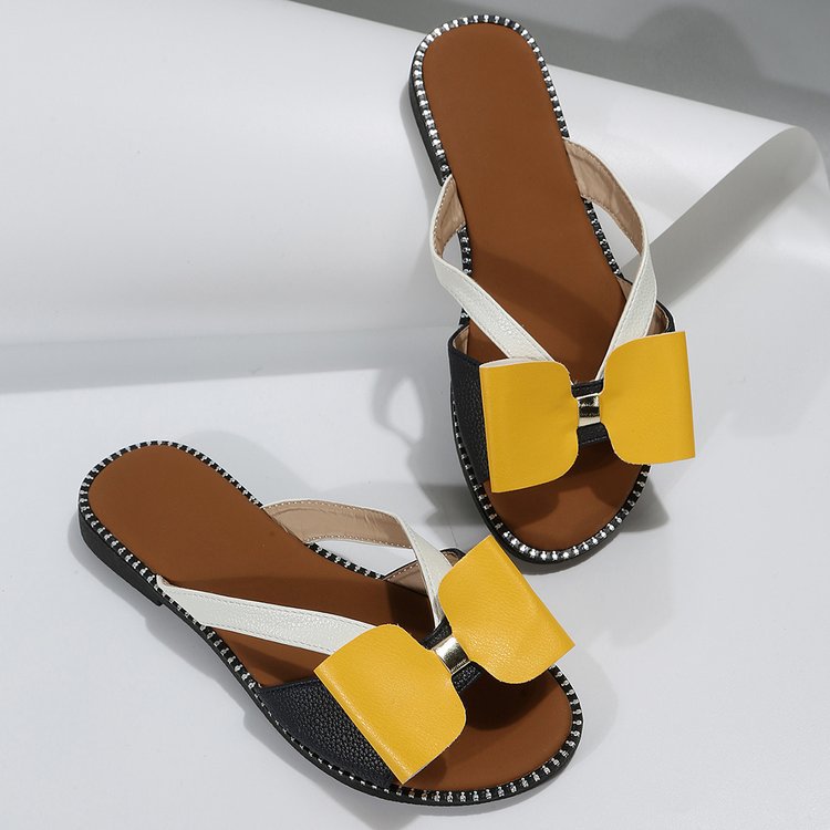 Damen modische Zehentrenner-Sandalen mit eleganten Schleifen und komfortablem Fußbett EB