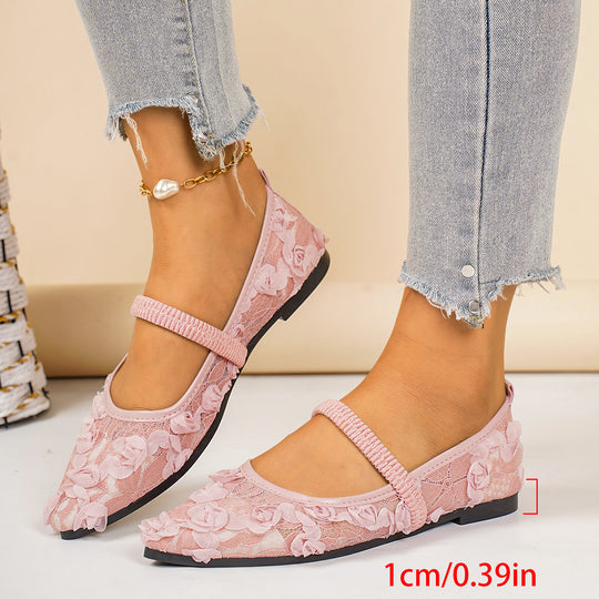 Damen Ballerinas mit floralem Spitzendesign und elastischem Riemen EB