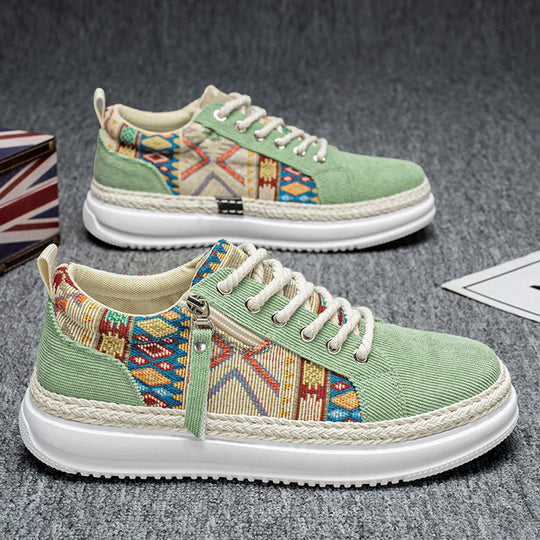 Damen espadrille-inspirierte Plateau-Sneaker mit gewebten Ethno-Einsätzen, seitlichem Reißverschluss und gedämpfter Leichtsohle EB