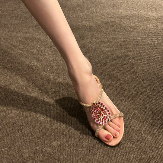 Damen elegante Pailletten-Sandalen mit verziertem Riemen EB