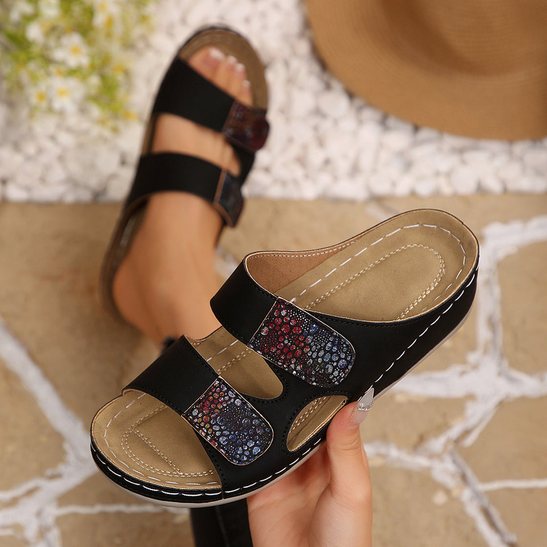 Damen Komfortable Sandalen mit dekorativem Strass-Design EB