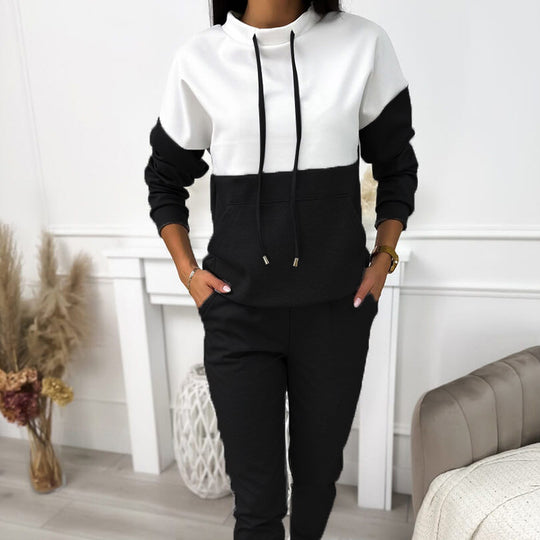 Damen Zweiteiliges Loungewear‑Set mit Stehkragen, Kängurutasche und schmaler Jogginghose EB