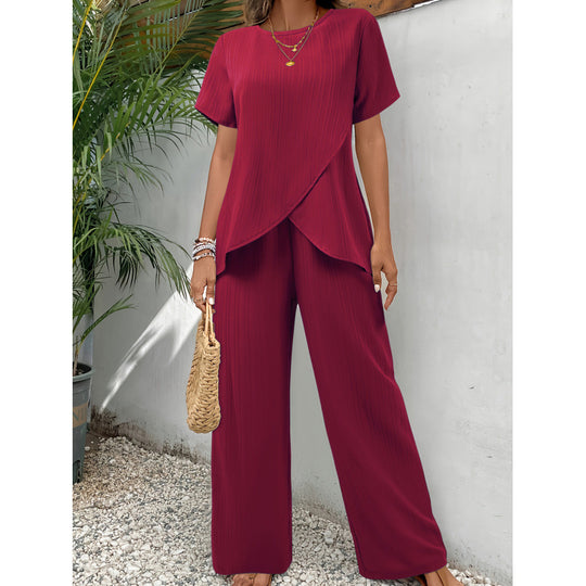Damen stilvolles Zweiteiler-Set mit plissierten Details EB