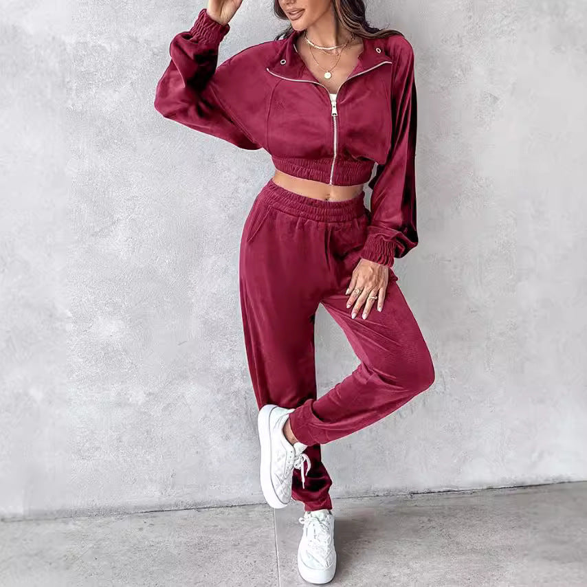 Damen lässiger Sportanzug mit elastischem Bund und Taschen EB