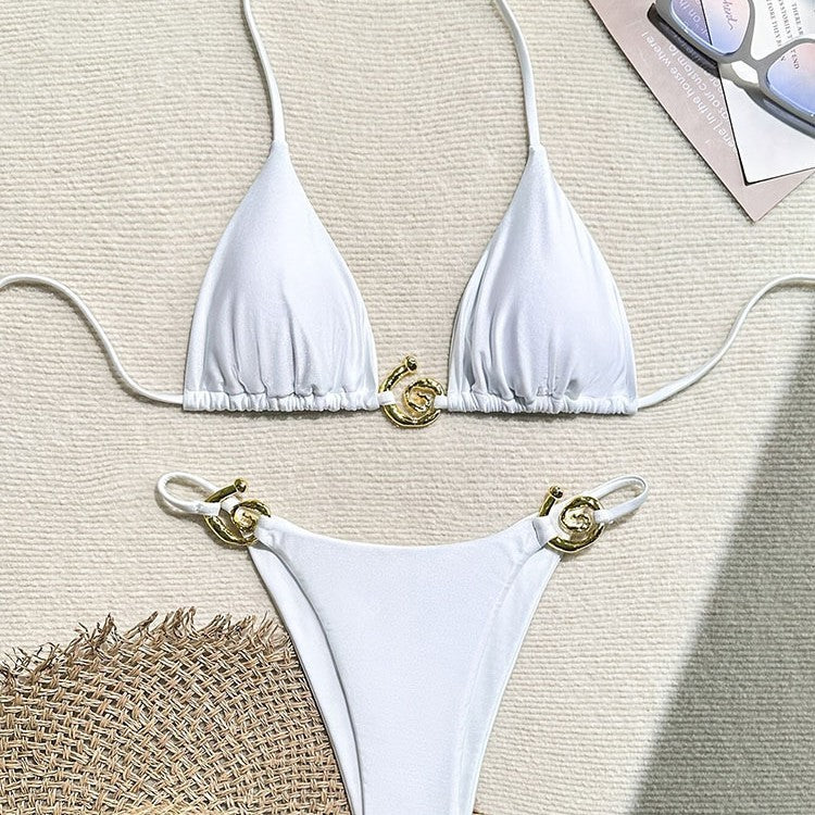 Damen Triangel-Bikini mit goldenen Akzenten EB