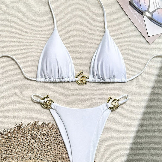 Damen Triangel-Bikini mit goldenen Akzenten EB