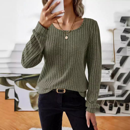 Damen Gestreifter Pullover mit Puffärmeln EB