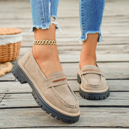 Damen Chunky Loafers mit rutschfester Sohle und dekorativem Riemen EB