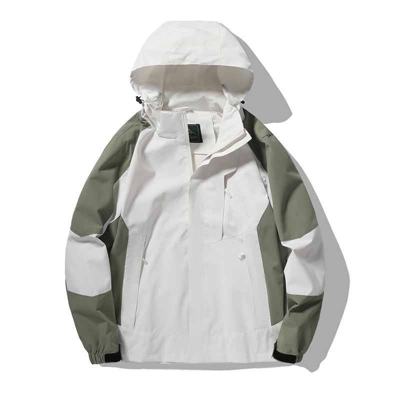 Herren wind- und wasserabweisende Outdoor-Hoodiejacke mit Belüftungsnetz, verstellbarer Kapuze und verdeckter Frontblende EB