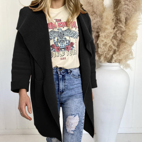 Damen Oversized Strickjacke mit weitem Revers und Taschen EB