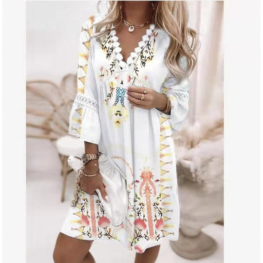 Damen Blumiges Tunika-Kleid mit Spitzenakzenten EB