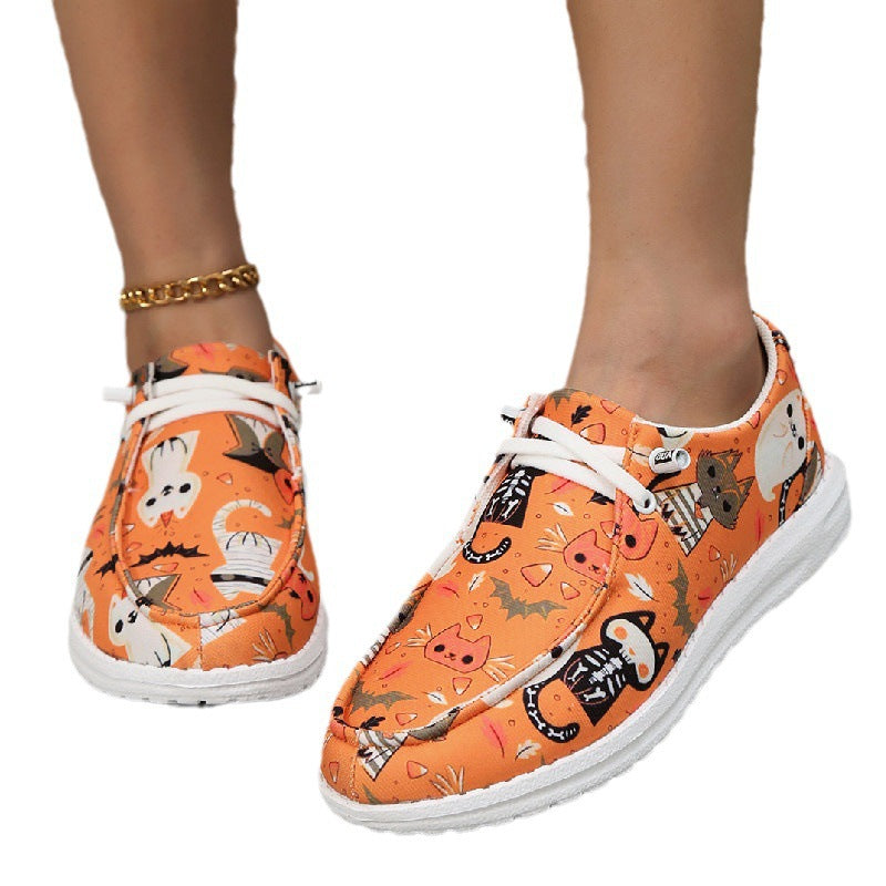 Damen Atmungsaktive Freizeitsneaker mit lustigem Halloween-Motiv Heidi-Mode