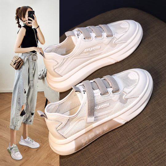 Damen Sportliche Sneakers mit elastischem Schnallenverschluss und atmungsaktiver Mesh-Oberfläche EB