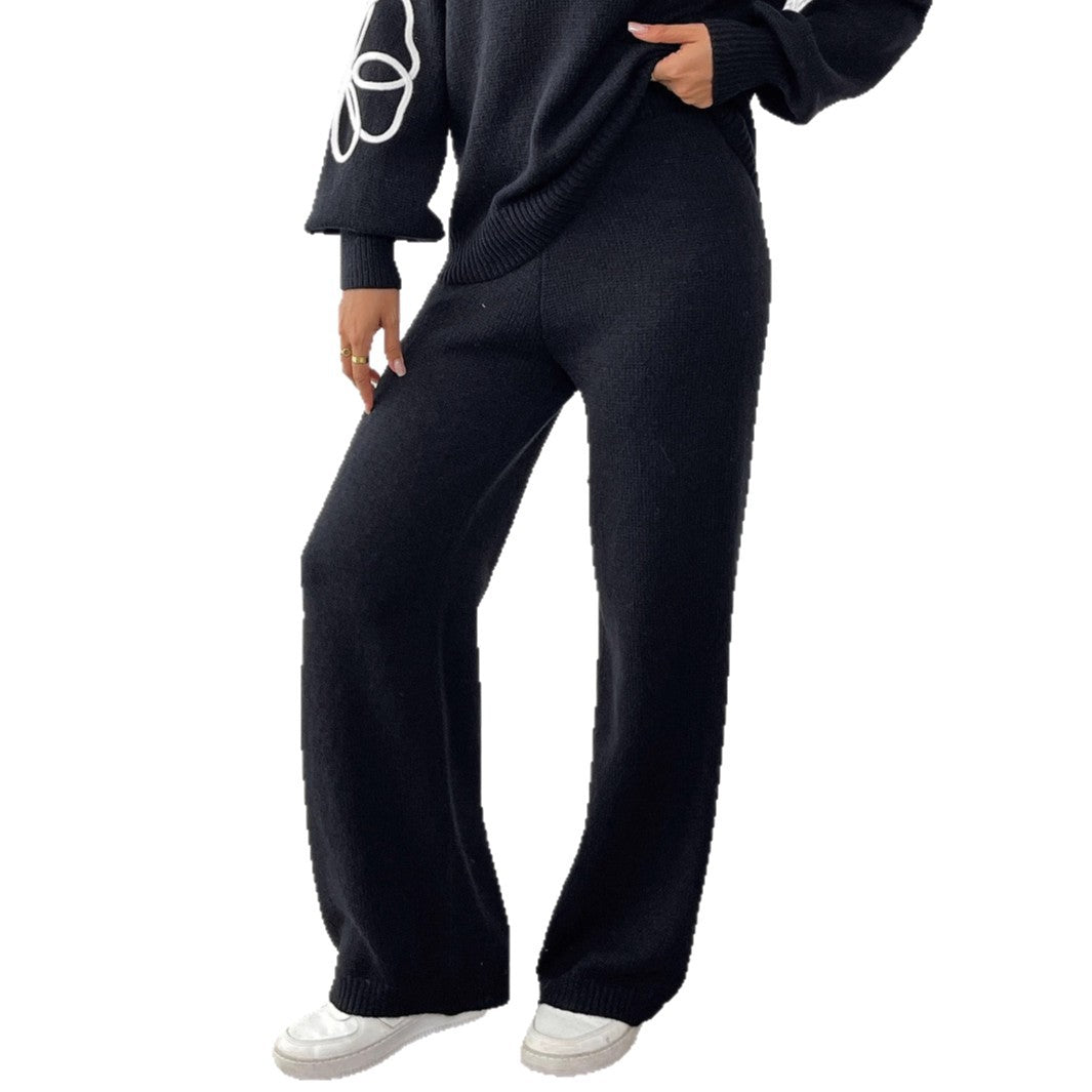Damen lässige Strickhose mit weitem Schnitt EB