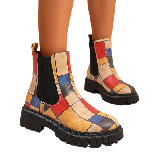 Damen Chelsea-Stiefel mit kreativem Musterdruck und rutschfester Sohle EB