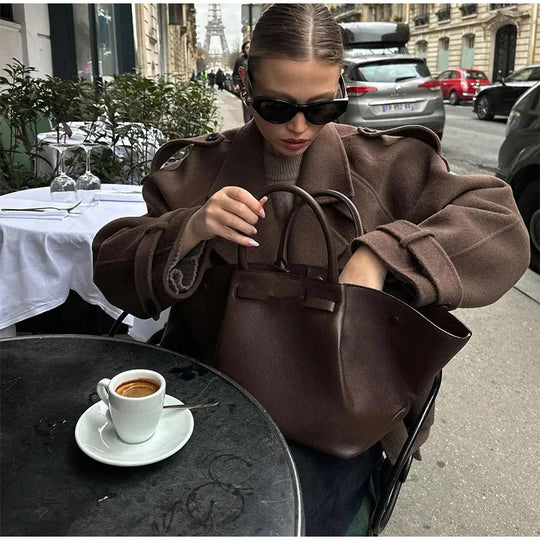 Damen modische Trenchjacke mit taillierbarem Gürtel und eleganten Knöpfen EB