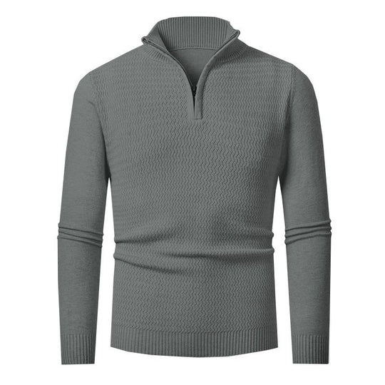 Herren eleganter Strickpullover mit Zipper und strukturiertem Wellen-Design EB