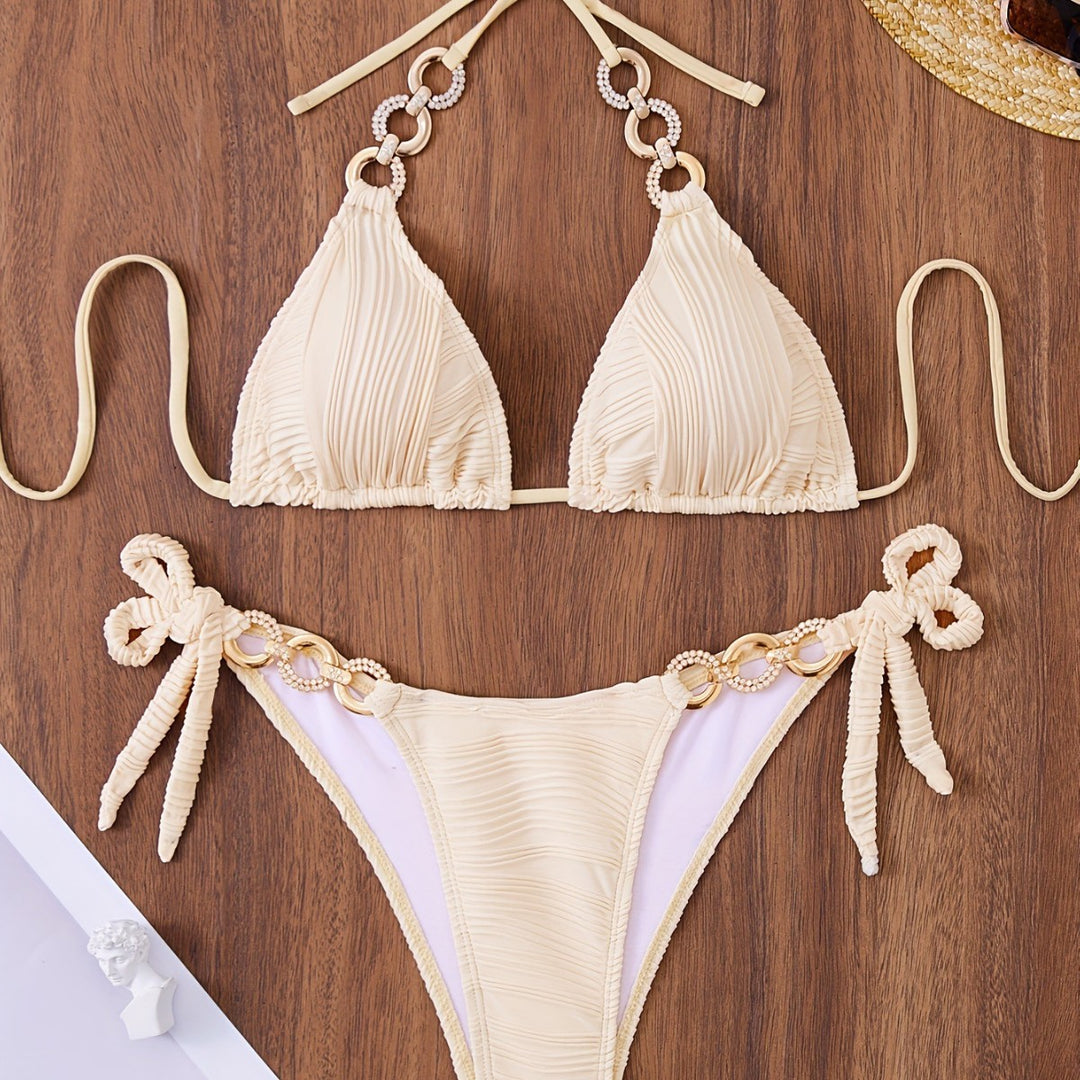 Damen Triangel-Bikini mit raffiniertem Rüschendesign und hochwertigen Ringdetails EB