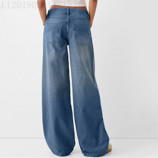 Damen Weite Jeans mit hoher Taille und klassischen Taschen EB