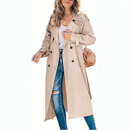 Damen eleganter Trenchcoat mit doppelt Reihe Knopfverschluss und Taillengürtel EB
