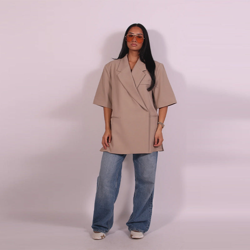 Damen lässiges hochwertiges Oversized Set mit Kurzärmeljacke und Shorts EB
