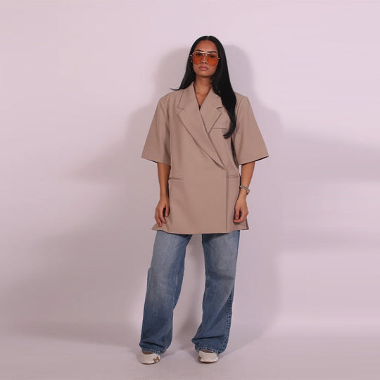 Damen lässiges hochwertiges Oversized Set mit Kurzärmeljacke und Shorts EB