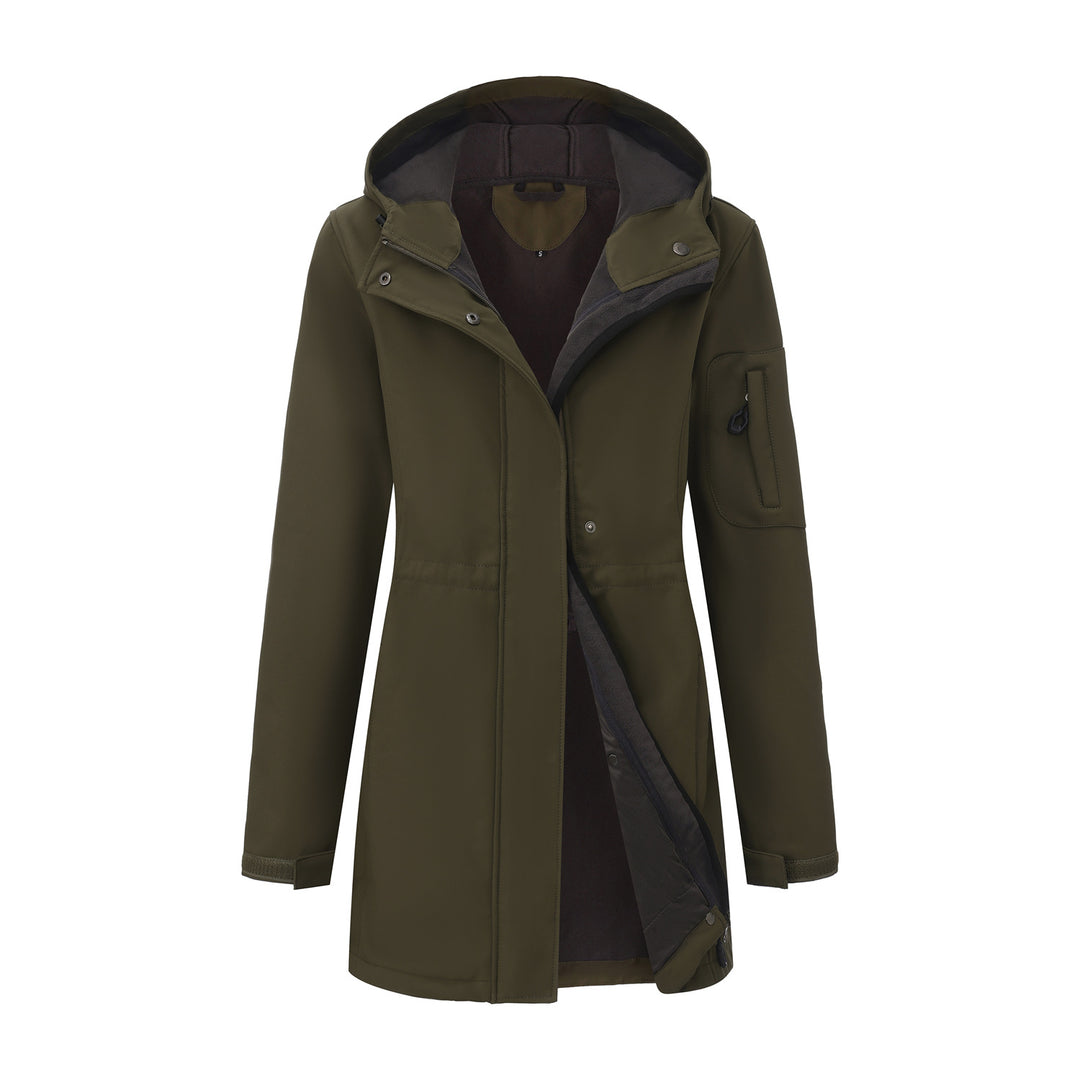 Damen nan funktionaler Softshell-Parka mit Teddyfleece-Futter, Kapuze und Taillenzug EB