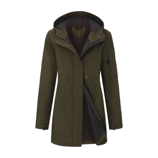 Damen nan funktionaler Softshell-Parka mit Teddyfleece-Futter, Kapuze und Taillenzug EB
