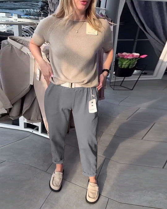 Damen Chinohose mit elastischem Bund und modernen Details Heidi-Mode