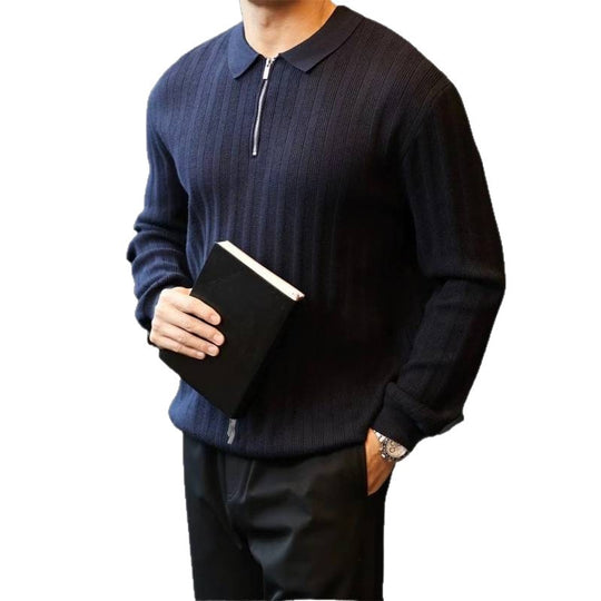 Herren Strickpullover mit Kragen und praktischem Reißverschluss EB