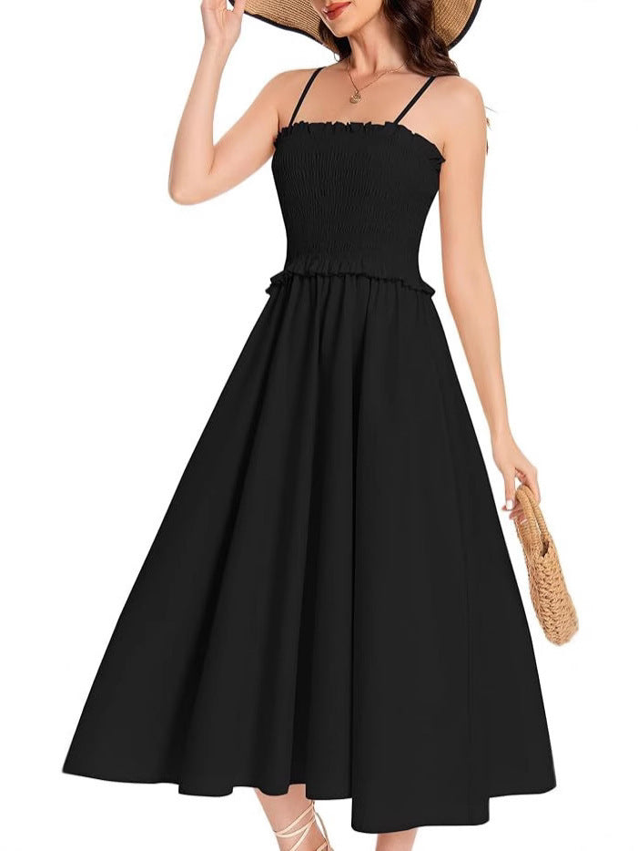 Damen Maxikleid mit geschnürtem Oberteil und fließendem Rock EB