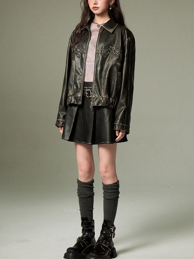 EB | Bowknot Zip Up Lederjacke