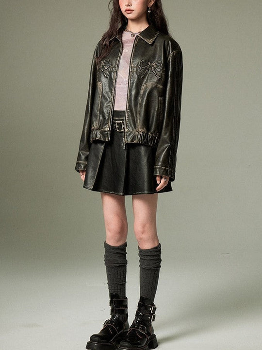 EB | Bowknot Zip Up Lederjacke
