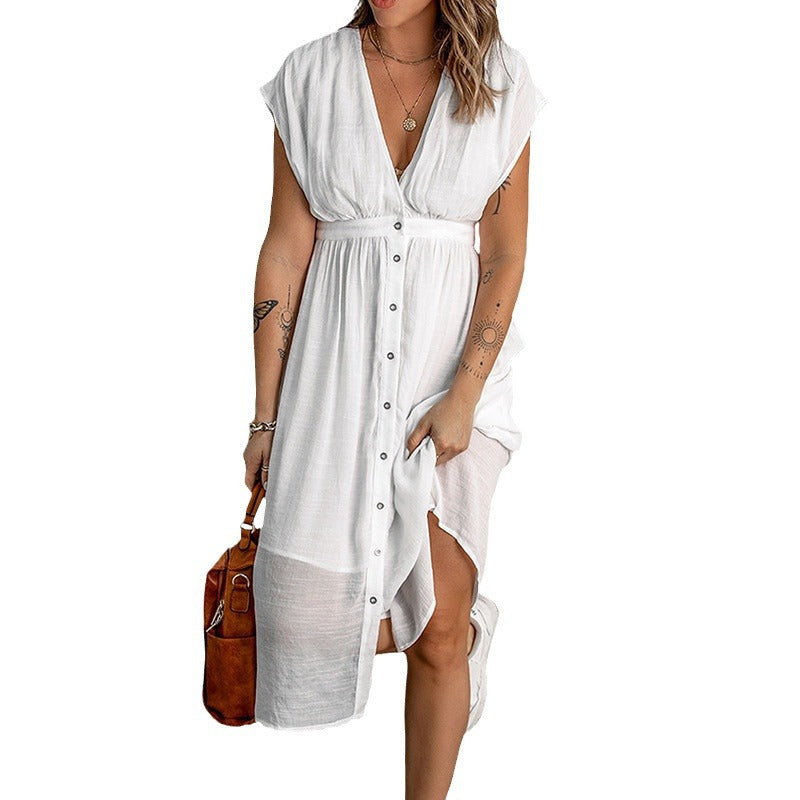 Damen Sommerkleid mit knopflosem Design und fließendem Schnitt EB