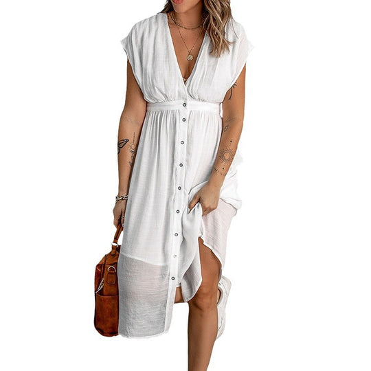 Damen Sommerkleid mit knopflosem Design und fließendem Schnitt EB
